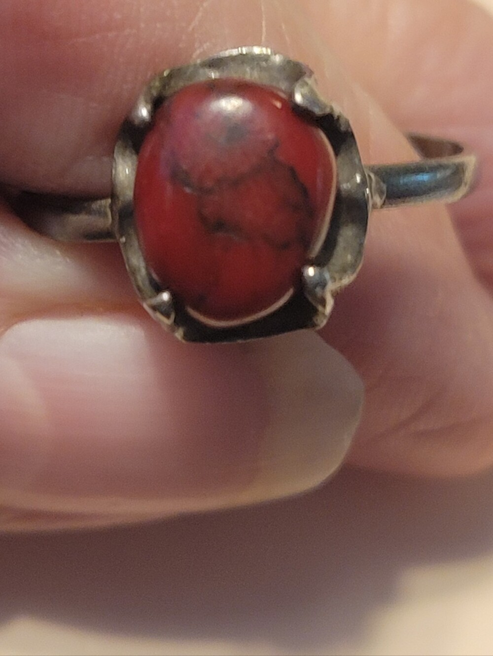 Vintage Mexico Red  Jasper Stone Silver Ring - Elegant Women's Statement